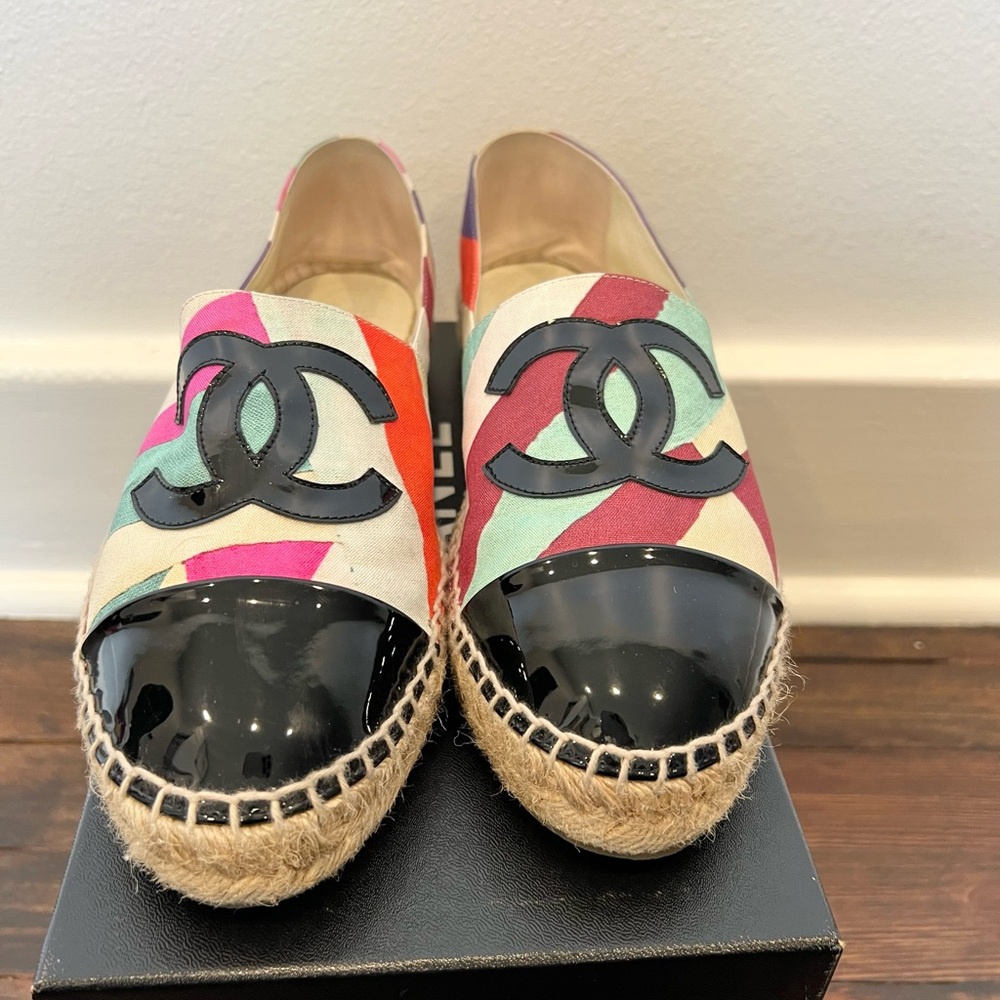 Chanel Multicolor Patent Leather Patchwork Espadrille